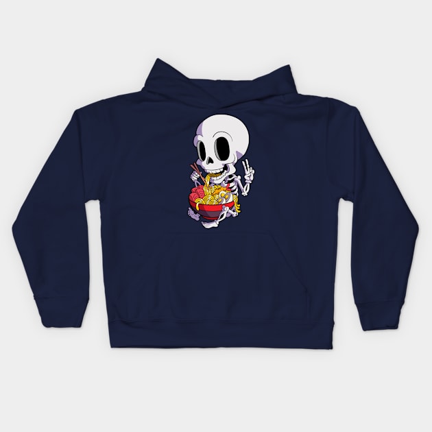 Kawaii Japanese Ramen Skeleton Halloween Anime Food Lovers Kids Hoodie by Blink_Imprints10